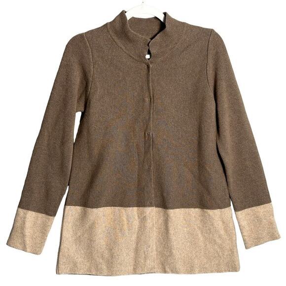 Benedetta B Merino Wool Cashmere Cardigan‎ Sweater Sz S neutral snap colorblock - Picture 1 of 10